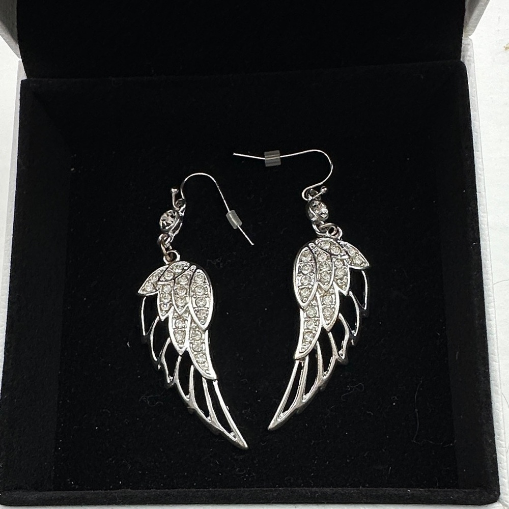Silver Wing Earrings with rhinestone